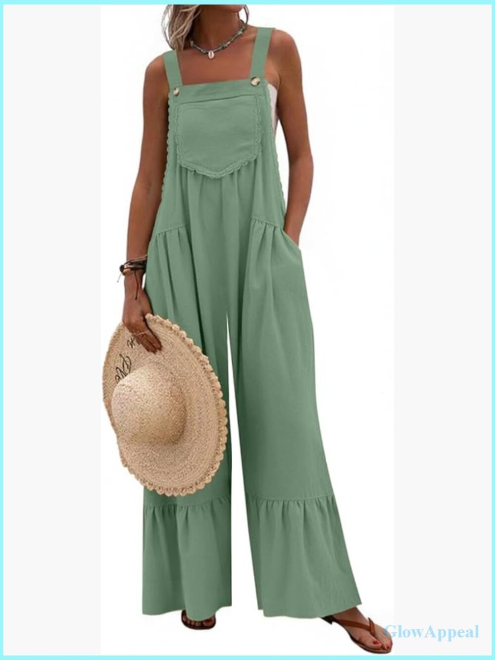 Lace Casual Overalls Jumpsuit Wide Leg Ruffled Romper with Pockets
